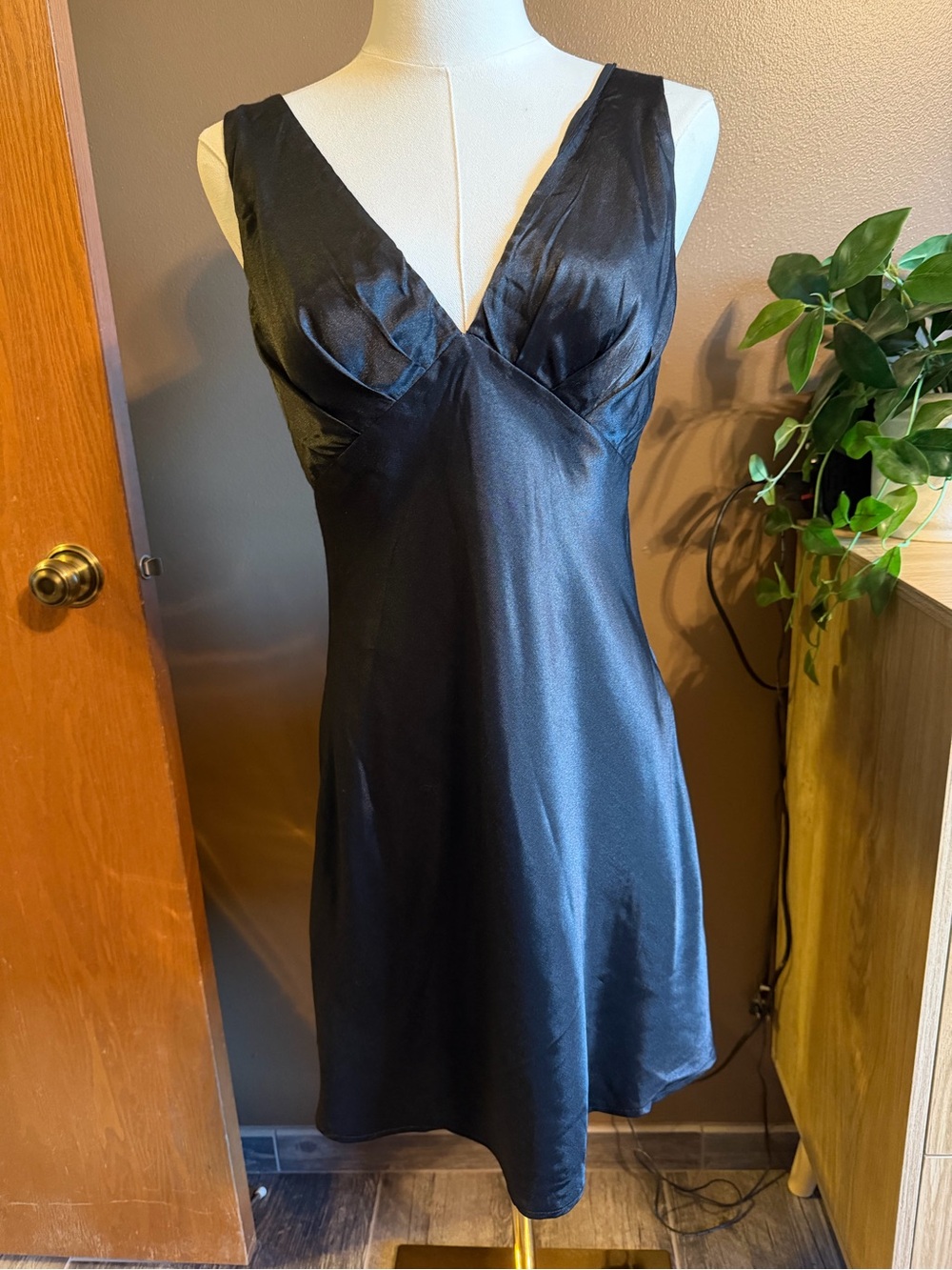 Hello Molly Black Satin V-Neck Mini Dress